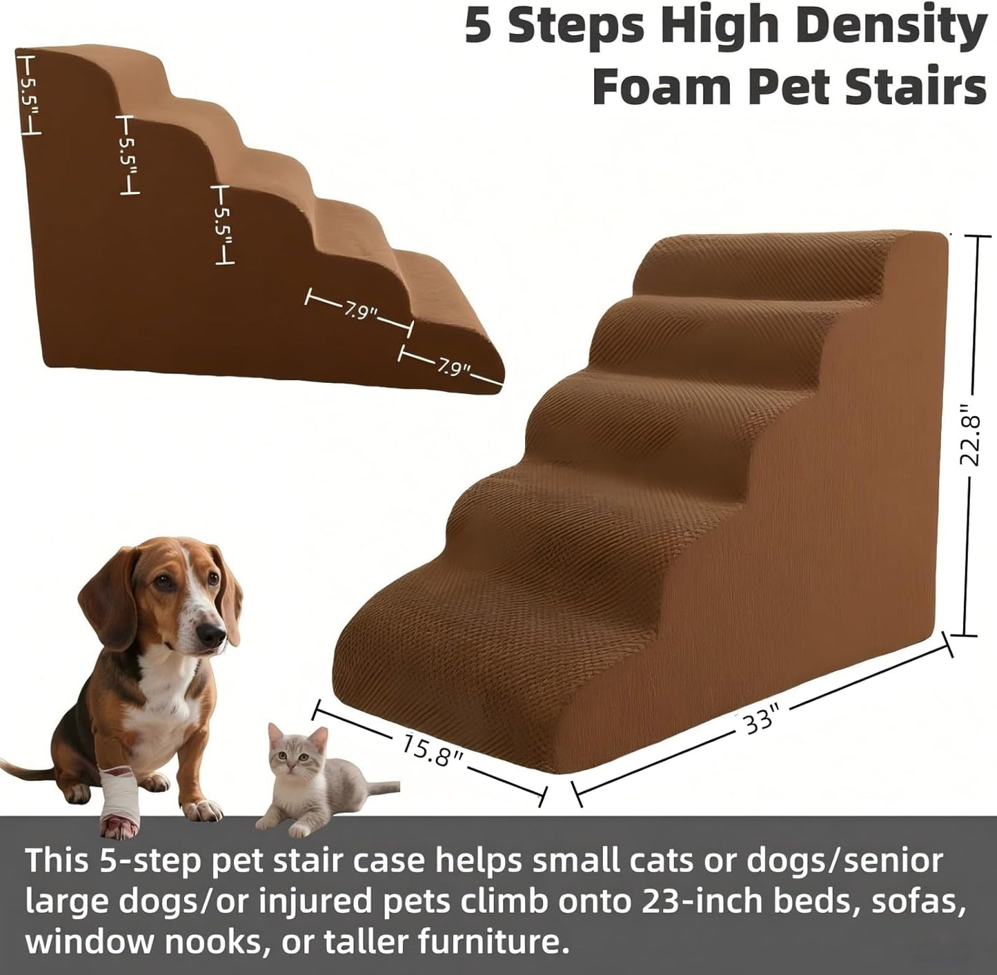 4 Step Pet Stairs Ramp for High Beds Sofas 18-24 Inch with Sturdy Non Slip Waterproof Pads, Machine Washable Cover Indoor Balanced Design for Cats Dogs Small Medium Large XL Pets Grey
