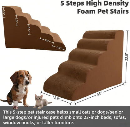 4 Step Pet Stairs Ramp for High Beds Sofas 18-24 Inch with Sturdy Non Slip Waterproof Pads, Machine Washable Cover Indoor Balanced Design for Cats Dogs Small Medium Large XL Pets Grey