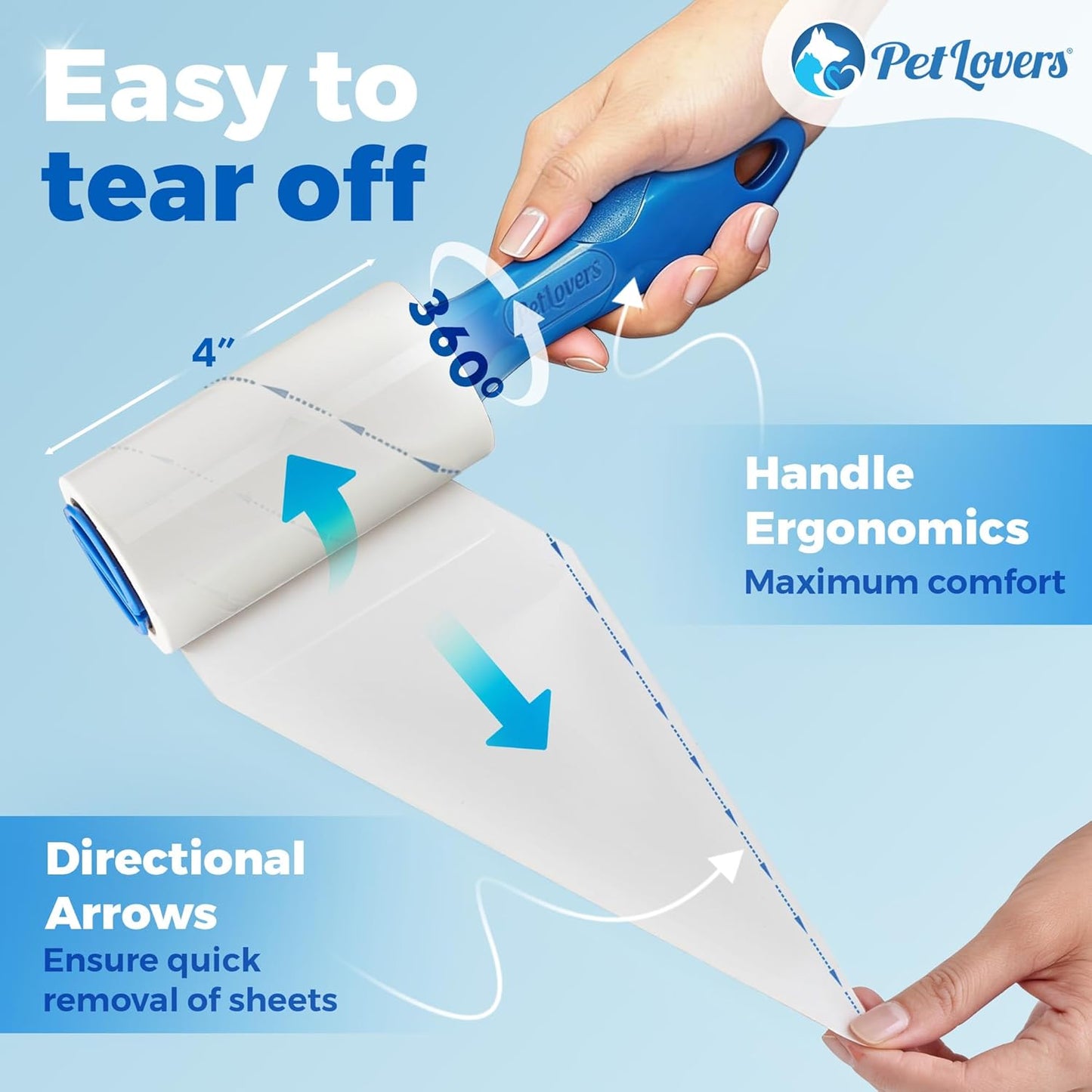 PetLovers Extra Sticky Lint Roller Single Unit 90 Sheets for Pet Hair Removal, Dog and Cat Lint Remover (1 Pack)