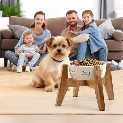 Elevated Dog Bowl Stand for Medium & Large Dogs, Fits Up to 9 inches diameter 64 oz Bowls Raised Dog Bowl Stand , Solid Acacia Wood Dog Bowl Holder, Single Elevated Dog Feeding Station (Stand Only)