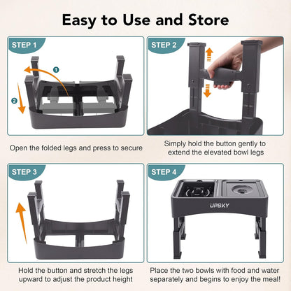 UPSKY 2-in-1 Elevated Dog Bowls Slow Feeder, 4 Height Adjustable Raised Bowl Stand, No Spill Dog Water Bowls, Anti-Slip Food and Water Bowls for Small Medium Dogs(Not Include Stainless Steel Bowl)