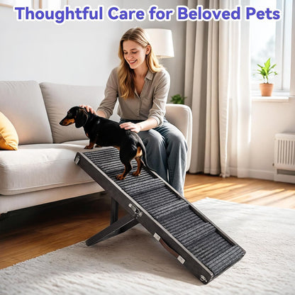 Pawaboo Foldable Dog Ramp, Small Dog Ramp for Couch, 4 Adjustable Height from 13'' to 21", Stable Pet Steps with Non-Slip Pad, Portable Pet Ramps Use for Couch Sofa Stairs, Wood