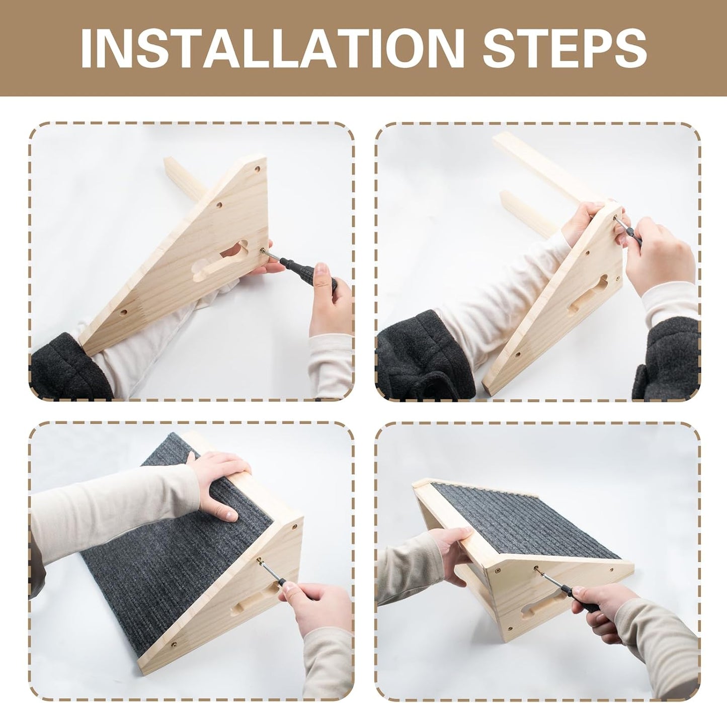 Dog Ramp for Stairs, Wooden Low-Angled Pet Ramps with Anti-Slip Carpet Surface, Step and Stair Assist for Small Dog & Cats, Injured & Aged Pets (1 Pack)