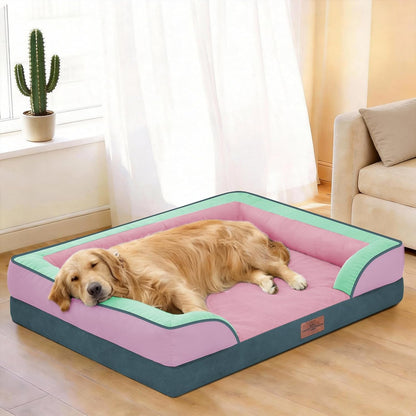 Comfort Expression Orthopedic Dog Bed for Extra Large Dogs 42x30 Inch, Waterproof Egg Crate Foam XL Pet Bed with Removable Bolsters, Dog Couch with Washable Cover & Non-Slip Bottom, Grey - Colors B