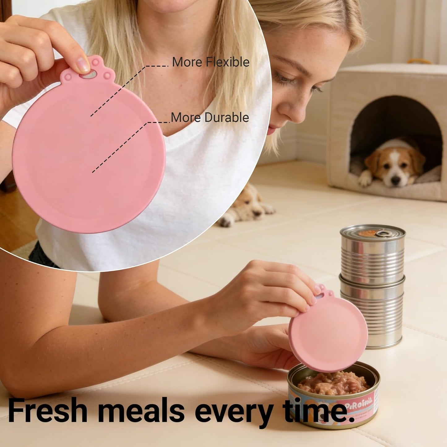 Pet Food Can Lids And Spoon,Pet Food Can Covers, One Fit 3 Standard Size Cans,For Dog And Cat Food Cans,Pink