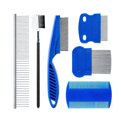 6-Piece Pet Grooming Kit, Stainless Steel Dog & Cat Combs for Flea Removal, Dematting, Shedding & Tear Stain Care, Gentle Detangling Brush for Long/Short Hair Pets kkmilamila