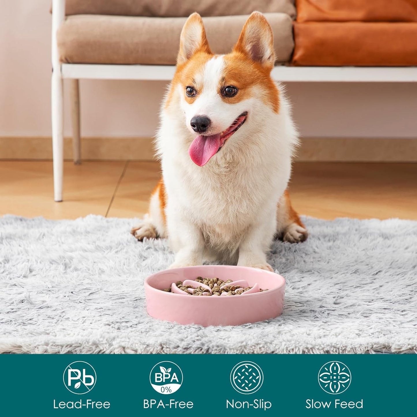 vancasso Ceramic Slow Feeder Dog Bowls, Puzzle Dog Food Bowls with Floral Maze, Anti -Slip Pet Food Dish for Small Breed, 0.6 Cups, Pink