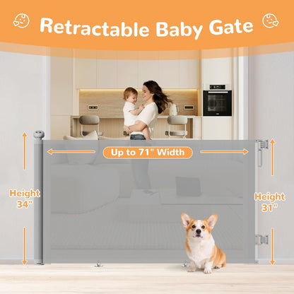 Retractable Baby Gate for Stairs & Doorways, 34" Tall Extends to 55" Wide, Mesh Baby & Pet Gate with Anti-Crawling Hook, Safety Gate for Toddlers, Doorways, Hallways, Indoor, Black