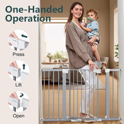 Cumbor 36.6-64" Extra Wide Baby Gate for Stairs, Dog Gates for Doorways, Auto-Close Pet Gate Indoor, Pressure Mounted Walk Through Safety Child Gate for Kids Toddler, Tall Pet Puppy Fence Gate, Brown