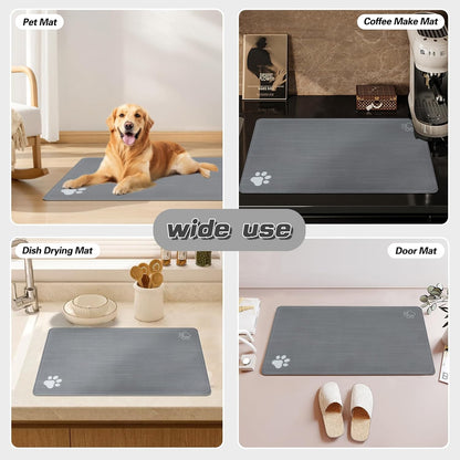 Le courant Dog Cat Feeding Mat,Water Absorbent, Non Slip Placemat for Pets Bowl and Water,100% Waterproof Feeding Mats for Multiple Breeds.Grey.Bone Printing