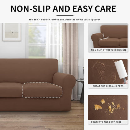 Easy-Going 100% Dual Waterproof 4 Pieces Stretch Soft Couch Cover for Dogs, Sofa Slipcover for 3 Separate Cushion Couch Leakproof Furniture Protector for Kids, Pets Dark Gray
