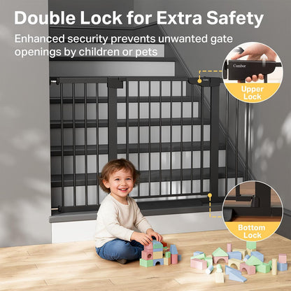Cumbor 36.6-64" Extra Wide Baby Gate for Stairs, Dog Gates for Doorways, Auto-Close Pet Gate Indoor, Pressure Mounted Walk Through Safety Child Gate for Kids Toddler, Tall Pet Puppy Fence Gate, Brown