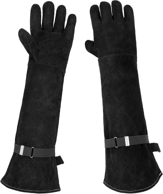 Heavy Duty Animal Handling Gloves - Cat Gloves Bite Proof, Ideal for Dog Training, Falconry, Welding, Gardening - 21.6 inch Grey Black