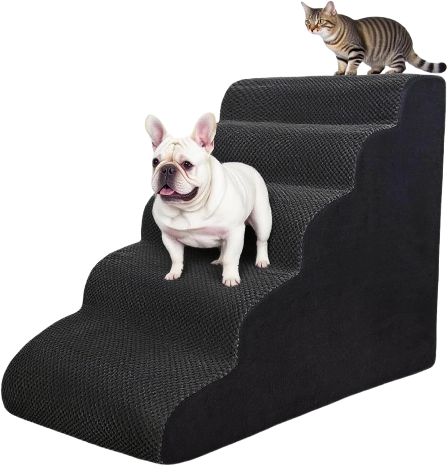 4 Step Pet Stairs Ramp for High Beds Sofas 18-24 Inch with Sturdy Non Slip Waterproof Pads, Machine Washable Cover Indoor Balanced Design for Cats Dogs Small Medium Large XL Pets Grey