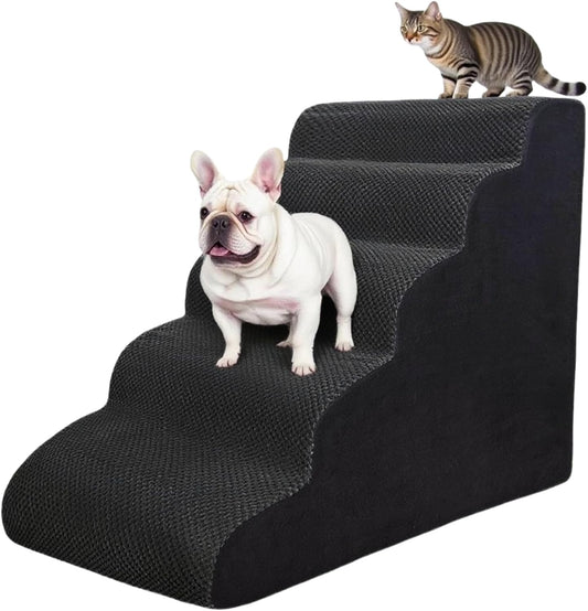 4 Step Pet Stairs Ramp for High Beds Sofas 18-24 Inch with Sturdy Non Slip Waterproof Pads, Machine Washable Cover Indoor Balanced Design for Cats Dogs Small Medium Large XL Pets Grey