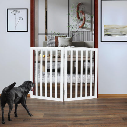 ZJSF Freestanding Indoor Dog Gate for House Foldable Wood Brown Puppy Gate for Doorways Pet Gate for Stairs Extra Wide Pet Fence 24" Height 2 Panels