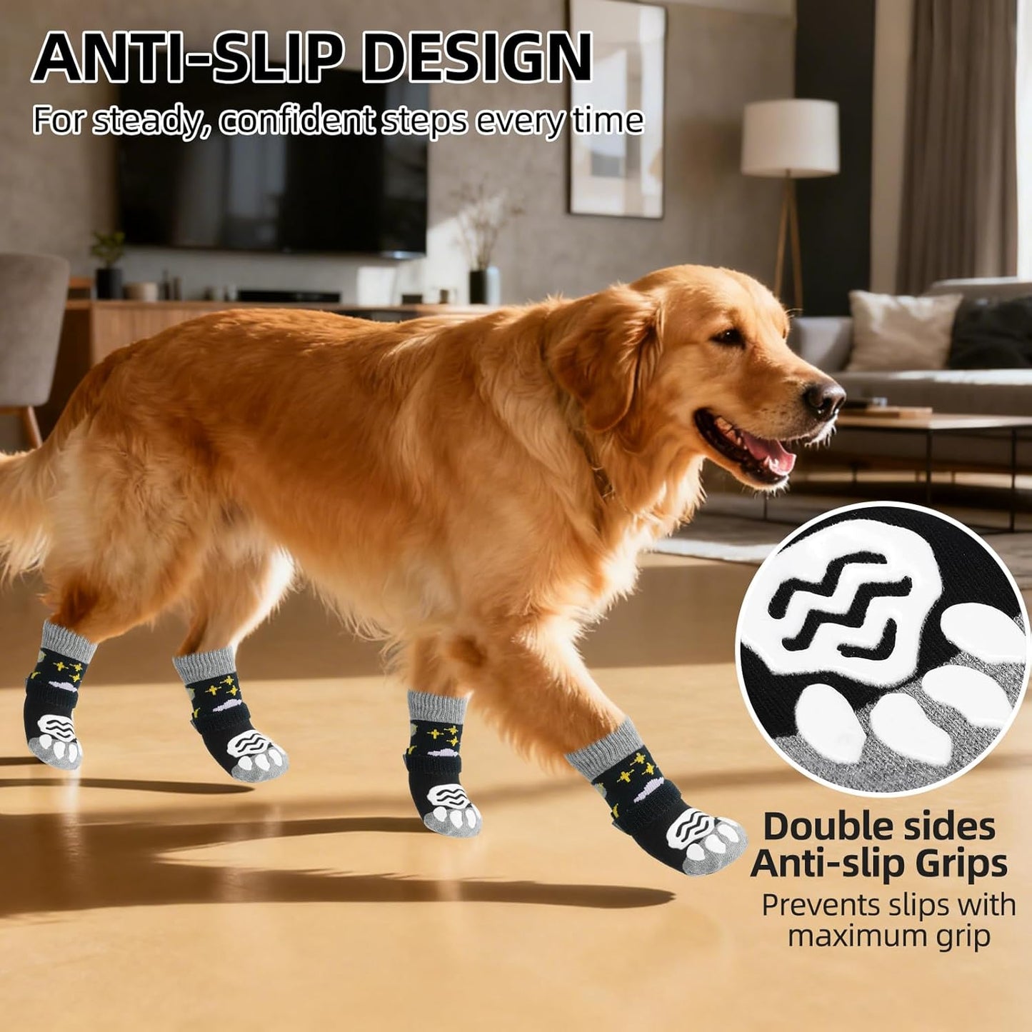 PUPTECK Anti Slip Dog Socks with Double Grippers for Hardwood Floors, Shoes for Hot/Cold Pavement, Boots & Paws Protectors to Prevent Licking, Traction Booties for Senior Small Large Dogs