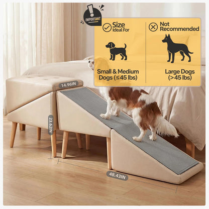 Dog Ramp for Bed, Wooden 23.62'' H Dog Stairs for Small/Medium-Sized Dogs and All Cats, Washable Non-Slip Silicone Surface pet Ramp, Foldable 2-in-1 Split Ottoman Design