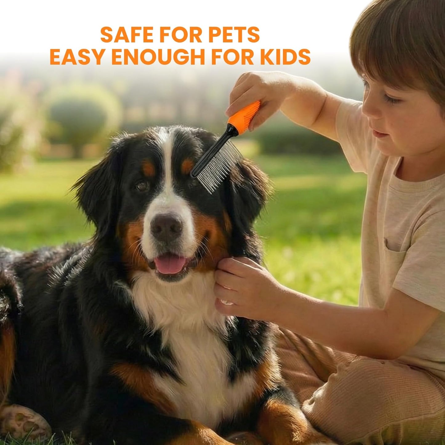 Poodle Dematting Fur Rake Comb Brush for Dogs and Cats - Long 2.5" Steel Safety Blades Metal Comb for Detangling Matted or Knotted Undercoat Hair (Orange)