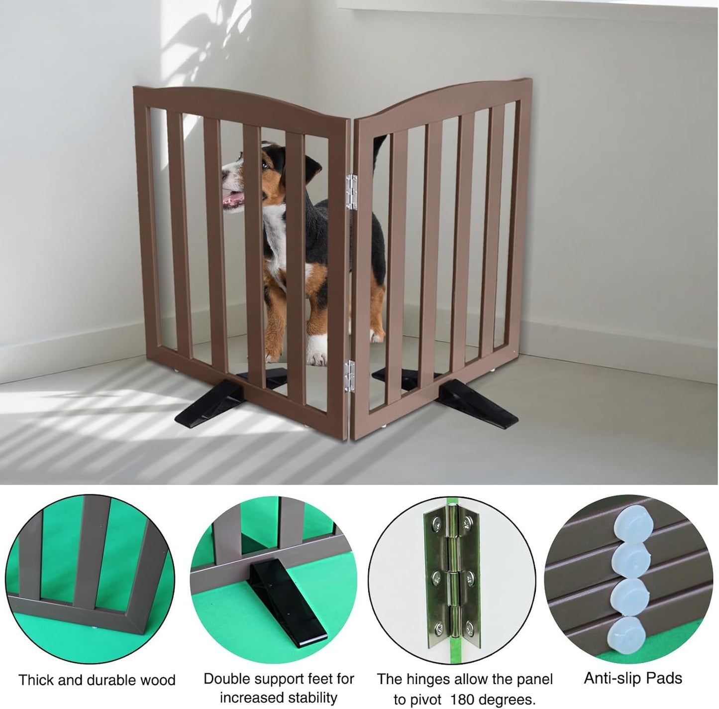 ZJSF Foldable Freestanding Indoor Dog Gate for House Wood White Long Pet Gates Dog Fence for Stairs Puppy Gates for Hallways,Pet Fence, Puppy Gate,Support Feet Included 24 "Height-3 Panels