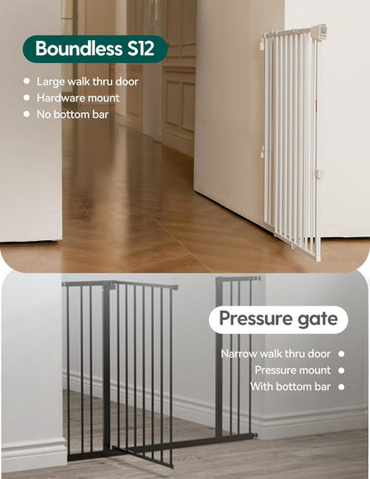 Babelio 29.7-46.5" No Bottom Bar Baby/Dog Gate for Stairs, House and Doorways, Auto Close Safety Pet Gates with Large Walk Thru Door, Hardware Mount, Black
