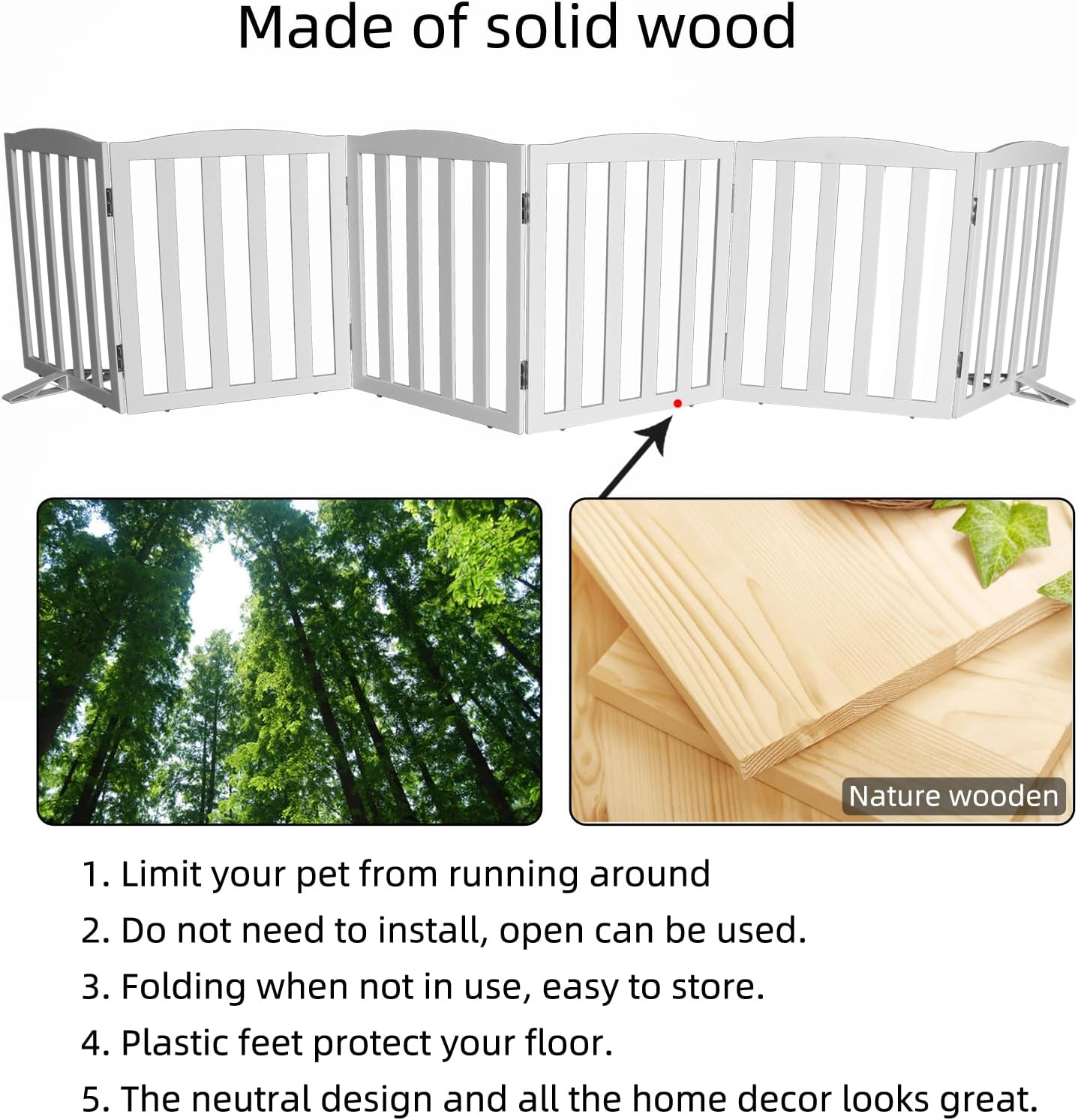 Freestanding Dog Gate Indoor,Doggie Gate Foldable Pet Gates for Doorways,Stairs or Hallways, Wooden Brown Pet Gate for the House, Pet Fence with Support Feet Included,24 "Height-3 Panels