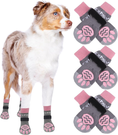 EXPAWLORER 6Pcs Anti-Slip Dog Socks to Prevent Licking Paws,Dog Shoes for Hot Pavement,Dog Booties Traction Control on Hardwood Floor,Boots & Paw Protectors, for Puppy Small Medium Large Senior Dogs
