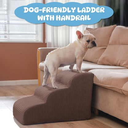 Mesa Lemon Dog Stairs & Steps for High Beds, 3 Steps High Density Foam Waterproof Dog Ramp for Small Dogs and Cats, Pet Stairs with Removable Washable Cover for Bed, Couch, Sofa and Car (H:16")