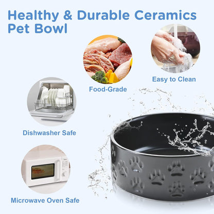 SPUNKYJUNKY Elevated Dog Bowls Ceramic, 6.1'' Dogs and Cat Food Water Bowls Raised with Non-Slip Bamboo Stand for Medium Sized Breed Microwave Dishwasher Safe - 28.7 OZ,Beige