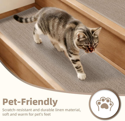 Art3d Stair Treads for Wooden Steps 15Pcs, 8" X 30" X 0.3" Non Slip Stair Runner Rugs with Reusable Adhesive for Elders Kids and Dogs, Washable Peel and Stick Stair Treads Carpet, Gray