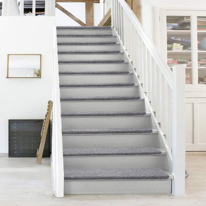 PURE ERA Bullnose Carpet Stair Treads Set Tape Free Non-Slip Indoor Stair Protectors Pet Friendly Rugs Covers Soft Skid Resistant Washable Reusable 9.5" x 30"(14 Pieces,Cream Gray)