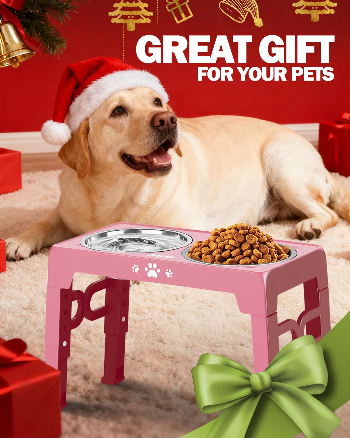 Jovrun Elevated Dog Bowls for Small Dogs and Cats, Non-Slip Cat Bowls with 2 Thick 5.5" Stainless Steel Dishes, Dog Feeder 2 Heights Adjustable to 2.6"-5.3"