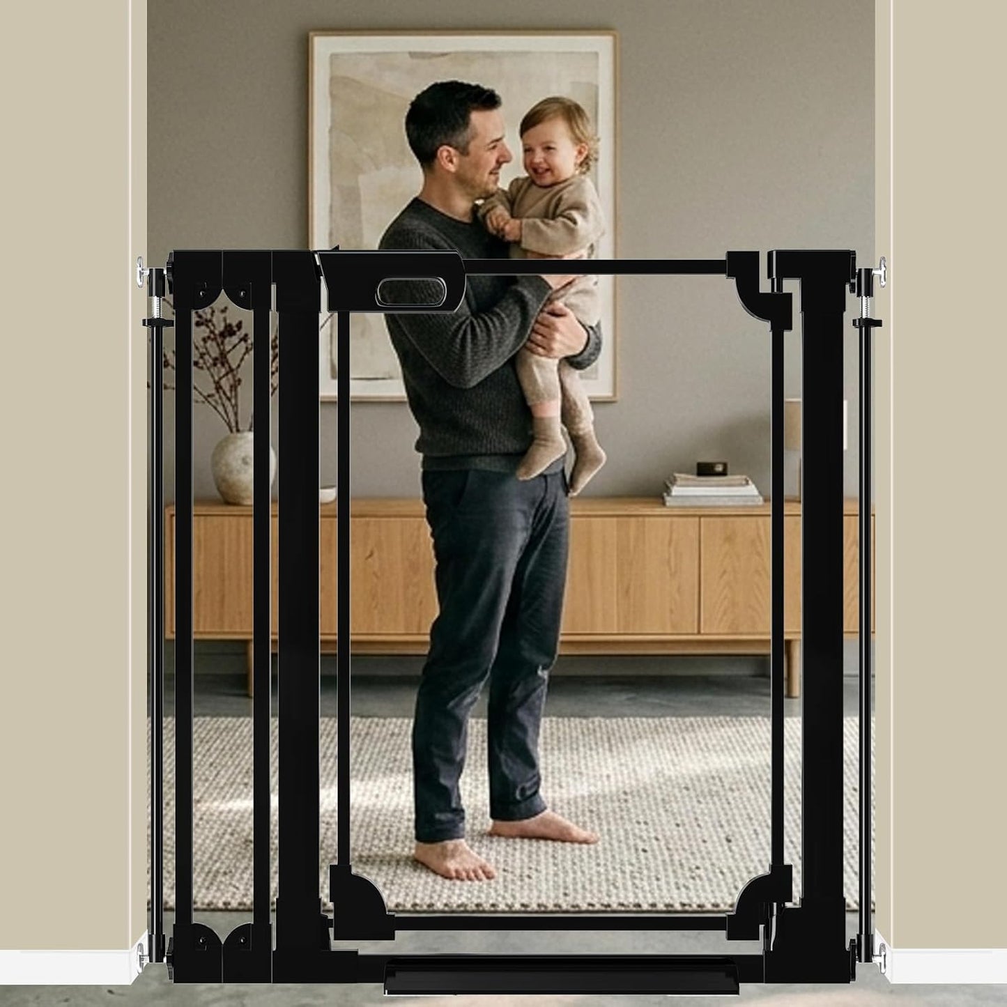WAOWAO Clear Baby Gate for Stairs Modern Design Acrylic Auto Close Pet Gate, 29.52-37.79" Wide Safety Baby Gate for Doorways,White Clear Dog Gates Indoor, Hallways,Kitchen