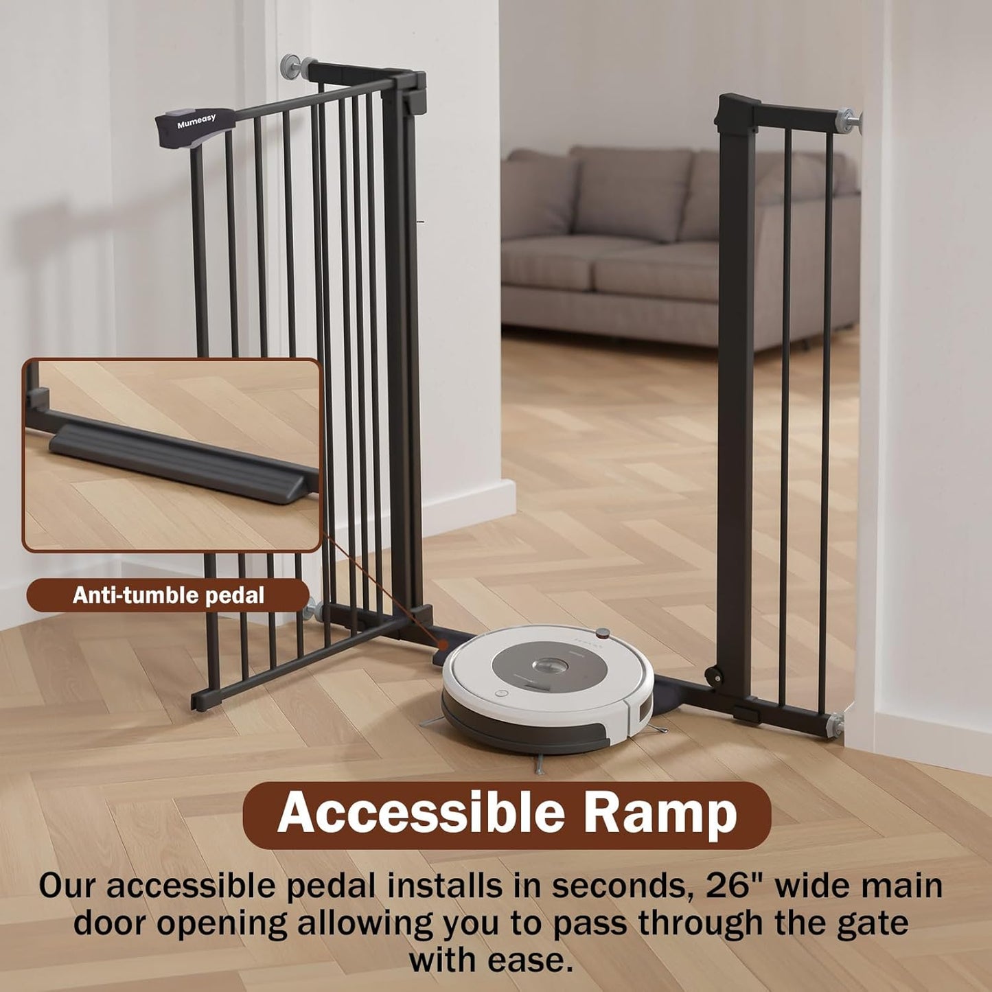 Baby Gate for Stairs, 29.7-40.6" Auto Close Dog Gate Indoor for Doorways, Dual-Lock Design, Adjustable Pet Gate No Drilling with Walk Thru Door for Hallways, Stroller Friendly, Black