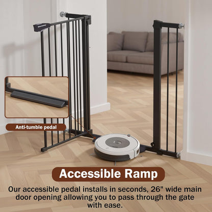 Baby Gate for Stairs, 29.7-40.6" Auto Close Dog Gate Indoor for Doorways, Dual-Lock Design, Adjustable Pet Gate No Drilling with Walk Thru Door for Hallways, Stroller Friendly, Black