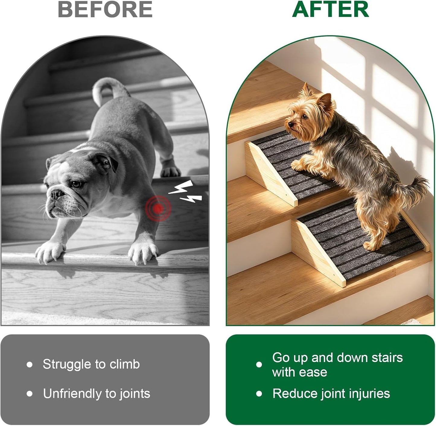 TIMHAKA 2 Pack Dog Ramp for Stairs, Upgraded Widened Non-Slip Dog Stairs for Small Medium Dogs, Wooden Pet Steps for Staircase, Steps and Stairs Assist for Injured & Aged Pets