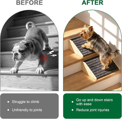 TIMHAKA 2 Pack Dog Ramp for Stairs, Upgraded Widened Non-Slip Dog Stairs for Small Medium Dogs, Wooden Pet Steps for Staircase, Steps and Stairs Assist for Injured & Aged Pets