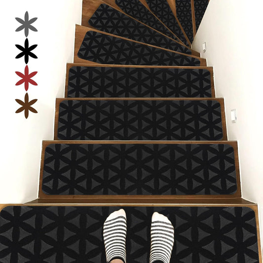 RIOLAND Stair Treads Carpet Non-Slip Indoor Stair Runners for Wooden Steps, Stair Rugs for Kids and Dogs, Set of 15, 8" X 30", Gray