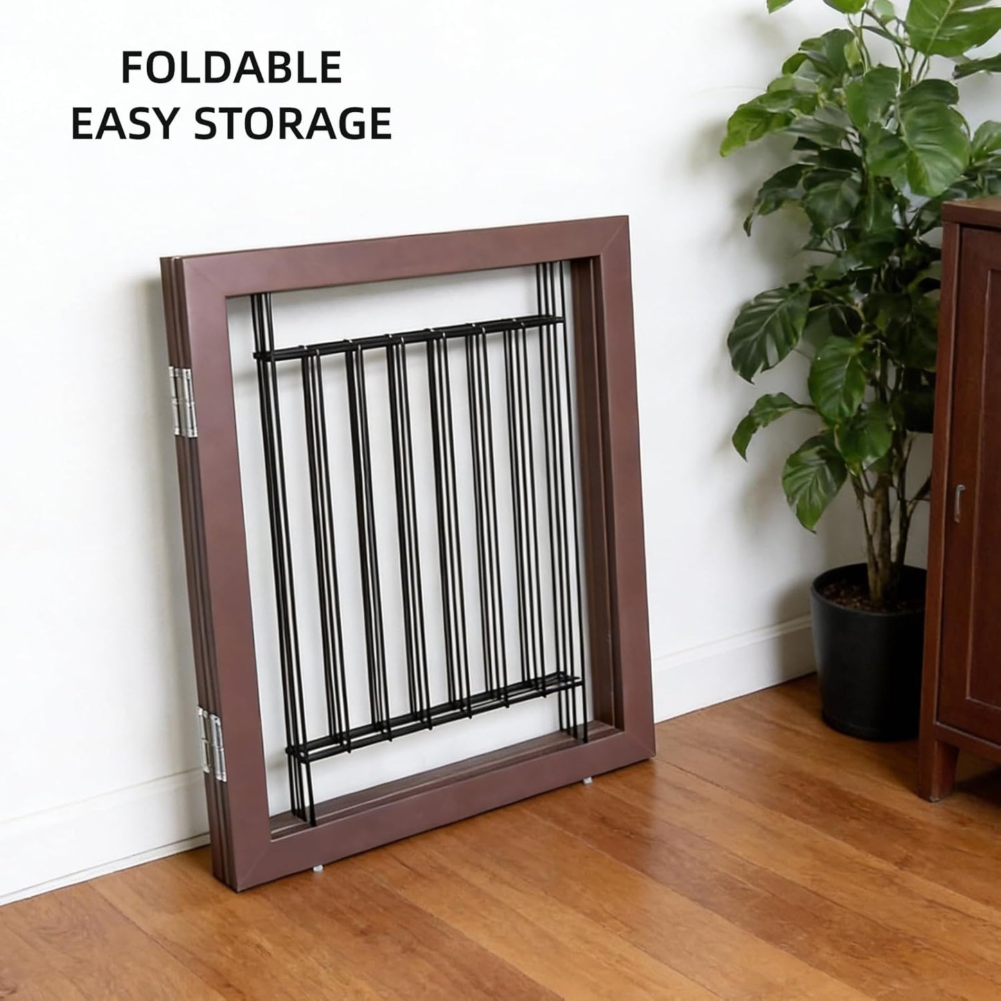 ZJSF Freestanding Dog Gate Indoor, Foldable Dog Fence for Doorways,Hallways or Stairs, Sturdy Wood Extra Wide Pet Gate with Support Feet,Black,24 "Height-3 Panels