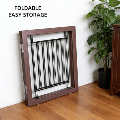 ZJSF Freestanding Dog Gate Indoor, Foldable Dog Fence for Doorways,Hallways or Stairs, Sturdy Wood Extra Wide Pet Gate with Support Feet,Black,24 "Height-3 Panels
