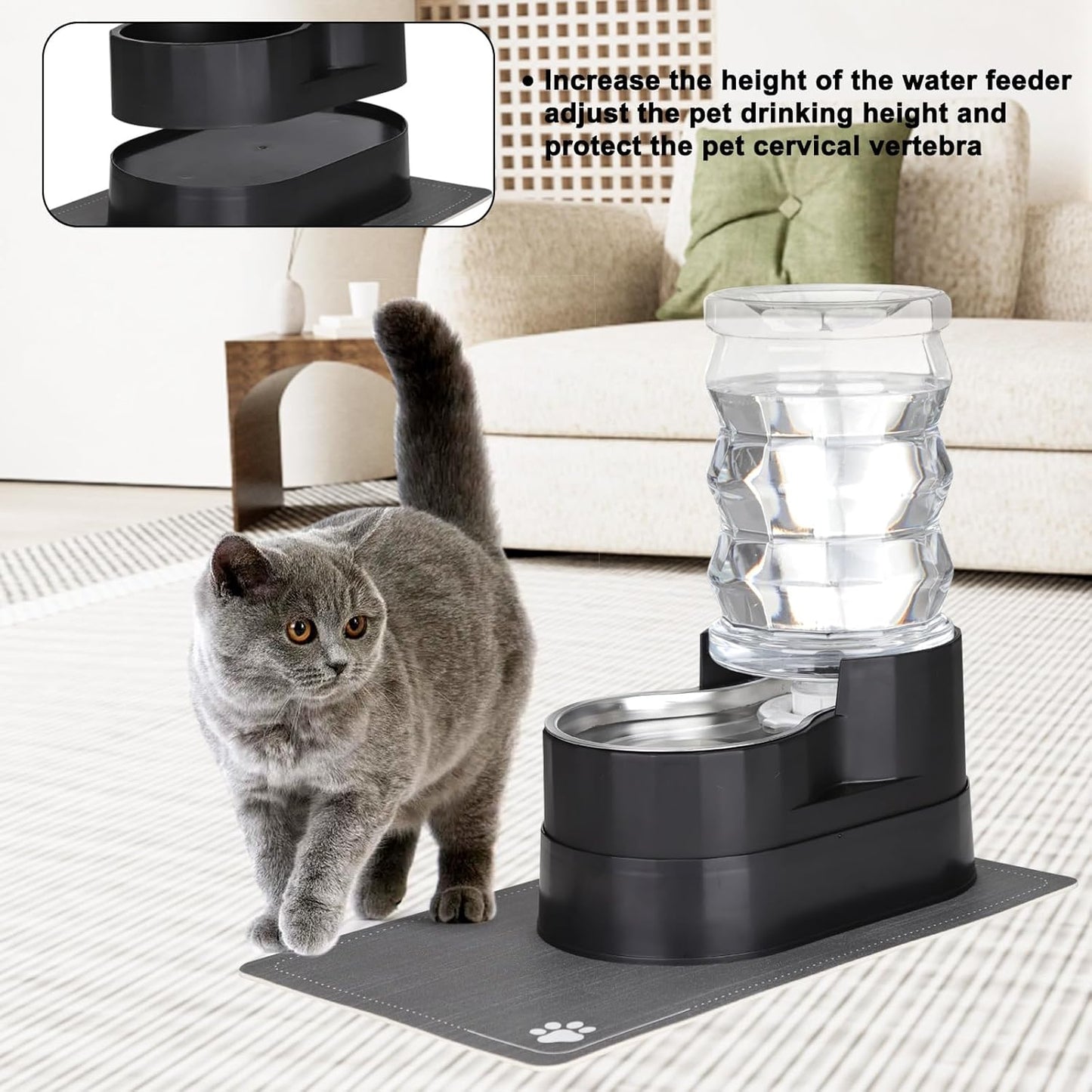 RIZZARI 8L Elevated Pet Water Dispenser – Stainless Steel Gravity Waterer with Auto-Refill Design for Medium and Large Dogs & Senior Pets -Comfortable Drinking Height for Living Rooms,Multi-Pet Homes