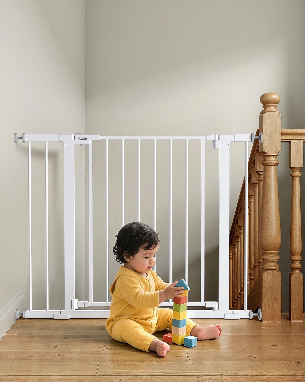 29.5-40.5" Baby Gate for Stairs, Dog Gate for Doorways, Walk Thru Auto Close Metal Baby Safety Gate for The House, Stairs and Doorways, Child Gate Pressure Mounted, Pet Gate for Dog Indoor - Black