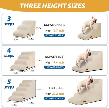 Aodisman 3-Step Dog Ramp and Stairs for Sofa and Chair - Non-Slip Sturdy Pet Steps for Small Dogs and Cats,15.7" H,Grey