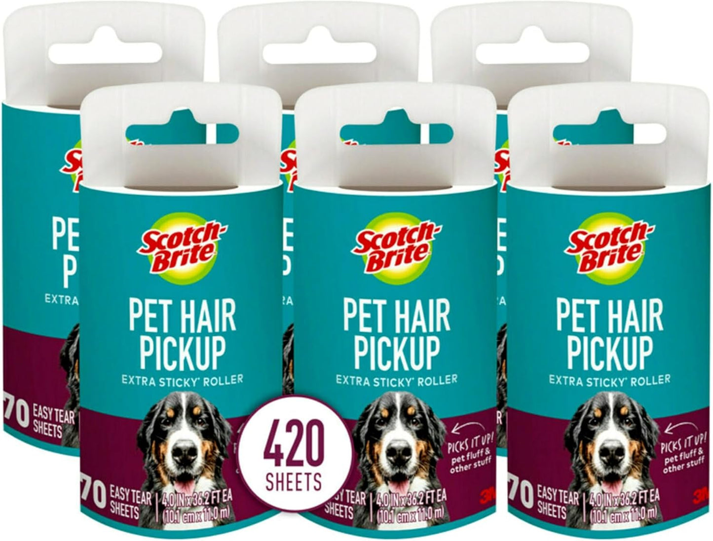 Scotch-Brite Pet Hair Pickup Extra Sticky Lint Roller, Designed for Removing Fur + Fluff on Couches, Clothes, Dog and Cat Beds, & More, 2 Pack, 200 Easy-Tear Adhesive Sheets Total