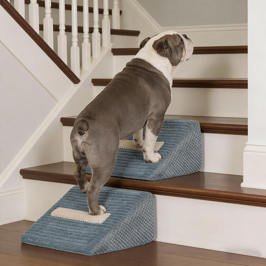 3-Pack Dog Ramp for Stairs, 40D Dog Stair Ramp, Pet Ramp for Stairs for Small & Senior Dog Stairs Ramp for Injured Dogs with Anti Slip Strip, 13.7 x 9.8 x 4.7 in,Gentle Slope Pet Safe, Washable Cover