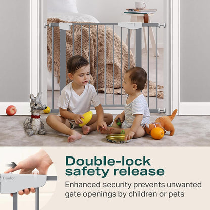 Cumbor 36.6-64" Extra Wide Baby Gate for Stairs, Dog Gates for Doorways, Auto-Close Pet Gate Indoor, Pressure Mounted Walk Through Safety Child Gate for Kids Toddler, Tall Pet Puppy Fence Gate, Brown