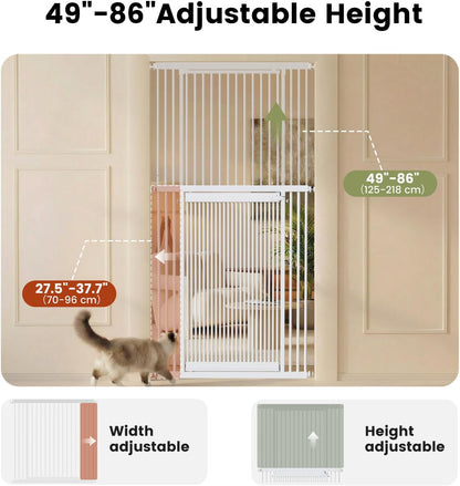 Gardner Pet Extra Tall Cat Gate 49"-86" Adjustable Height, Tall Pet Gate for Doorways/Hallways with 27.5"-37" Adjustable Width Baby Gate with 4 Extensions Kits, No Drilling Pressured Mounted (Black)