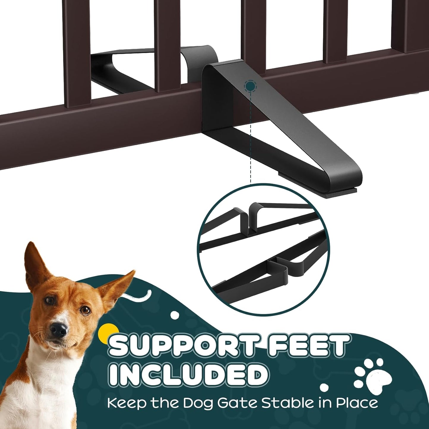 Freestanding Dog Gates Indoor, 3-Panel Pet Gates with 2 Metal Stands and 360° Hinge, 24" H Foldable Dog Gate for Stairs, Doorway, Kitchen, Expands Up to 55" Fully Assembled - Black Walnut