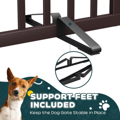 Freestanding Dog Gates Indoor, 3-Panel Pet Gates with 2 Metal Stands and 360° Hinge, 24" H Foldable Dog Gate for Stairs, Doorway, Kitchen, Expands Up to 55" Fully Assembled - Black Walnut