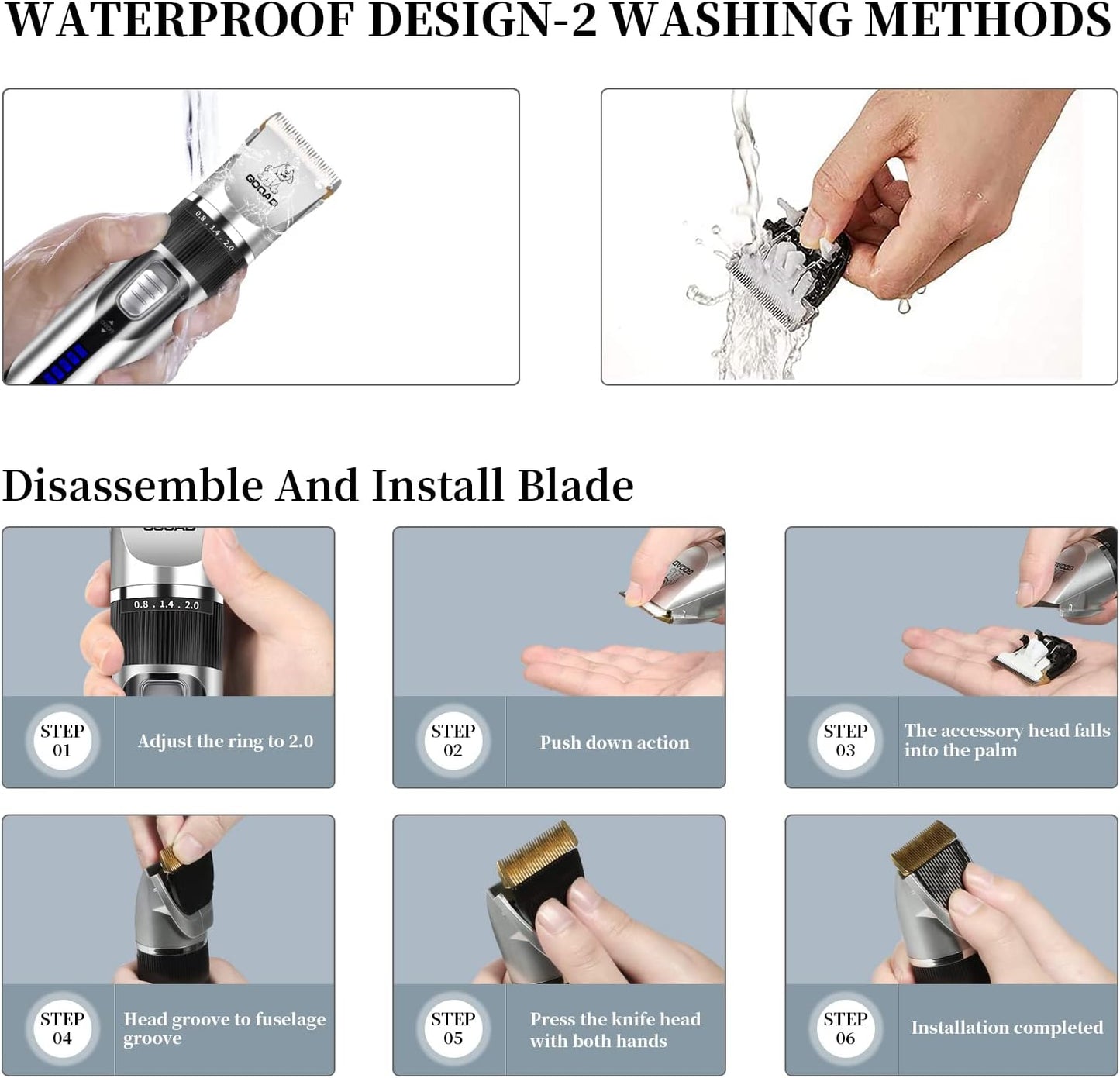 Dog Clippers for Grooming,Dog Grooming Kit for Heavy Thick Hair&Coats/Low Noise Rechargeable Cordless Hair Trimmer/Pet Shaver with Paw Trimmer for Small & Large Dogs Cats